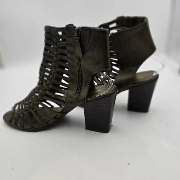 NineWest Womens 10 Hangtuff Olive Green Gladiator Woven OpenToe High Heel Bootie - Picture 13 of 14